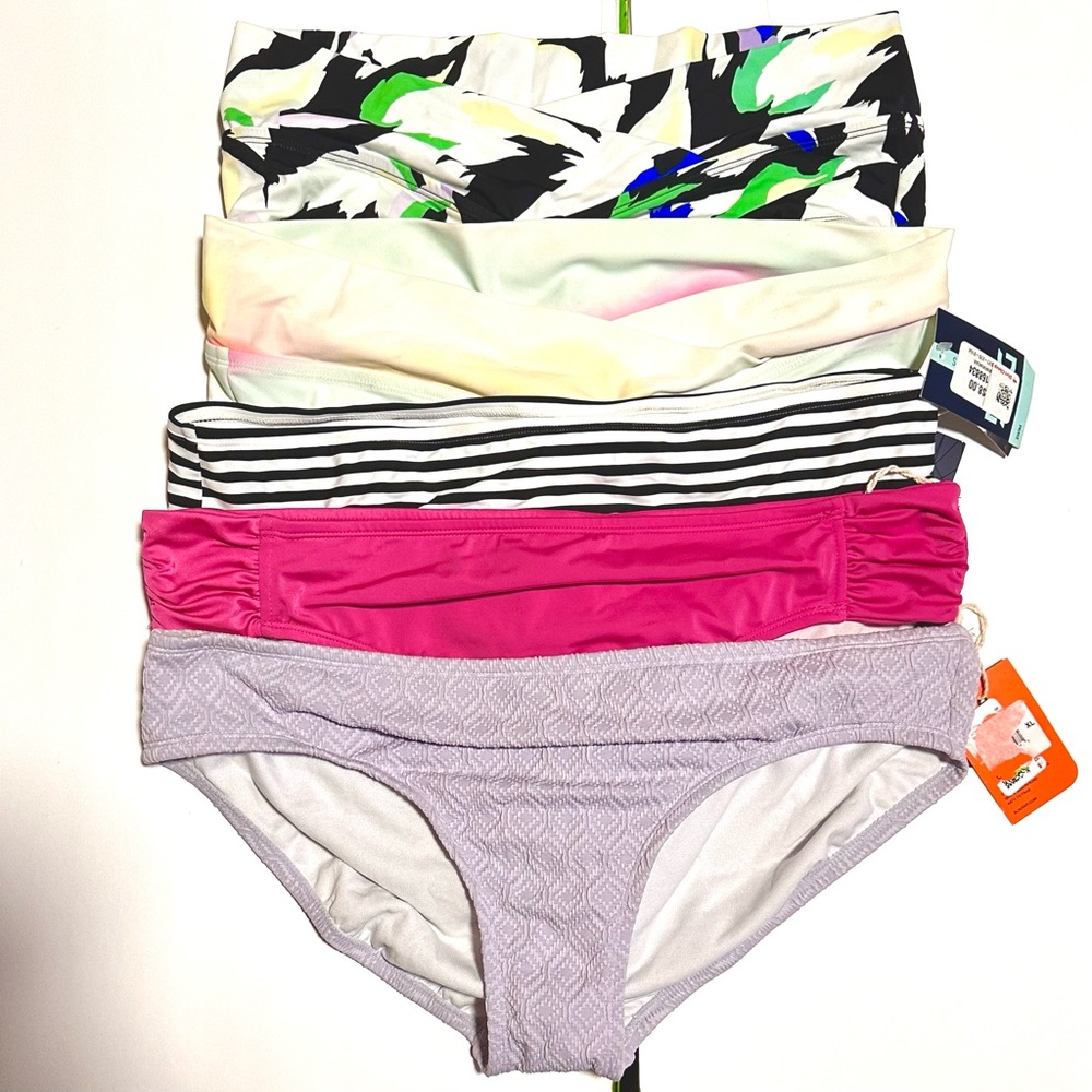 Lot of 5 NWT Bikini Bottoms XL Purple, Pink, Black & White, Multicolor -